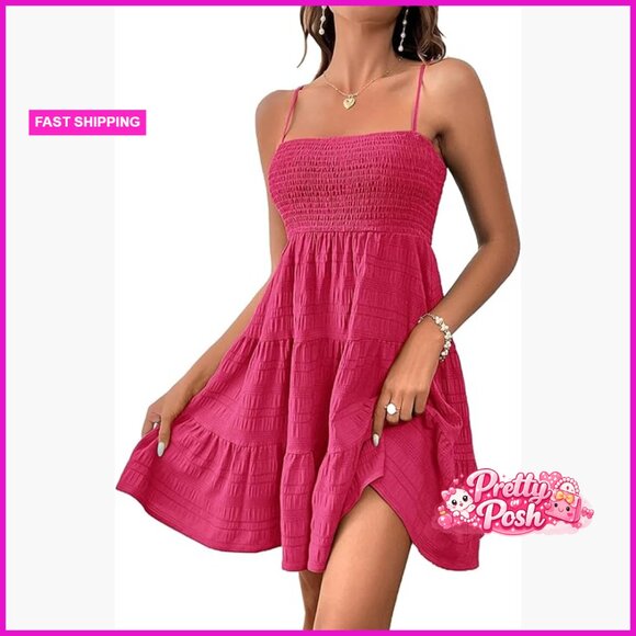Dresses & Skirts - Spaghetti Strap Smock Cami Mini Dress A-Line Swing Boho